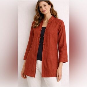 Eileen Fisher Mandarin Style Linen Tunic Womens Medium Orange Lightweight Button